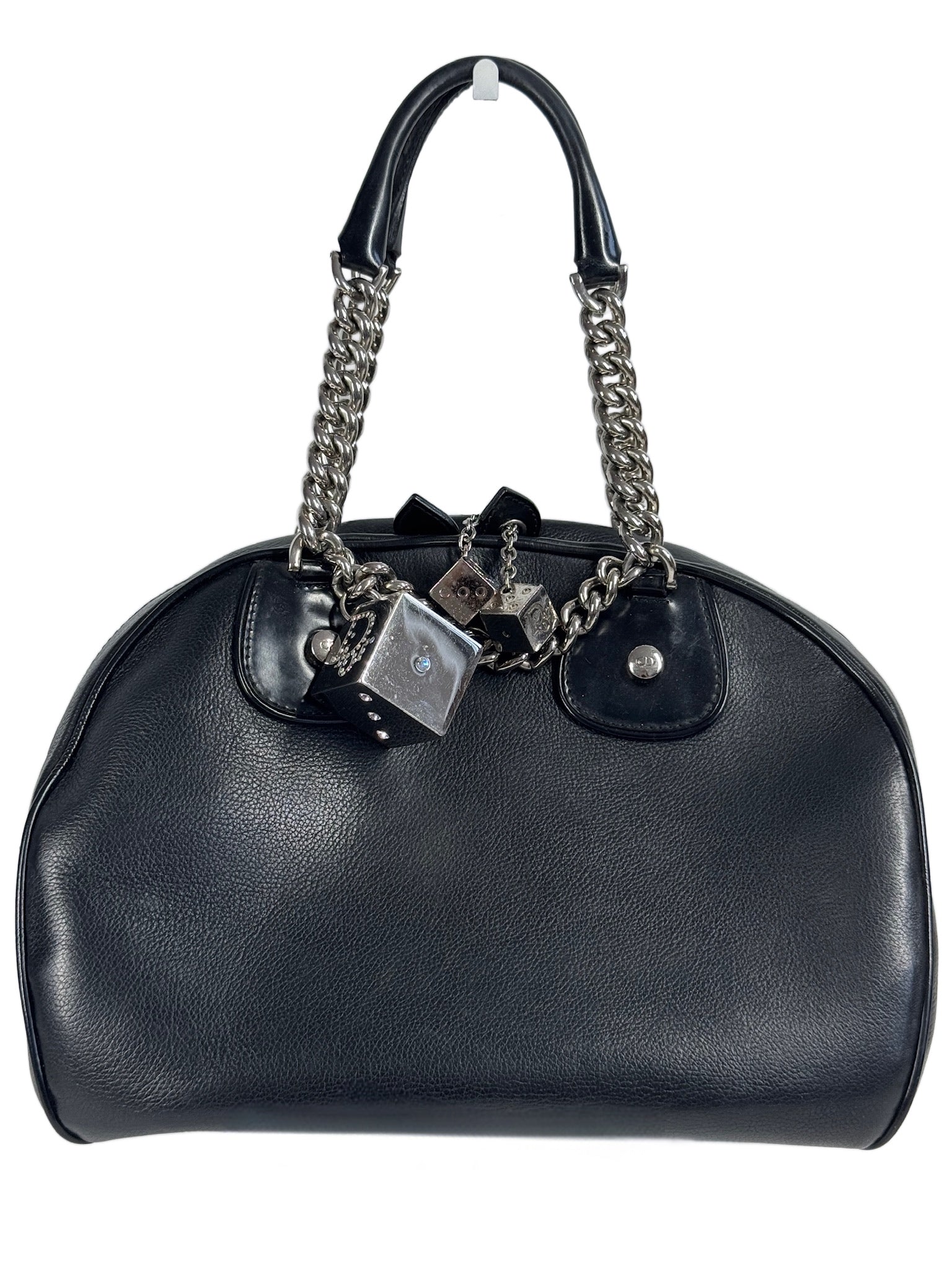 Dior Vintage 2004 Black Leather Gambler Dice Bowler Bag 

