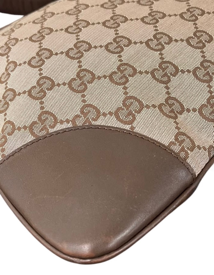 Gucci Vintage Light Brown Satin GG Monogram Medium Jackie Shoulder Bag
