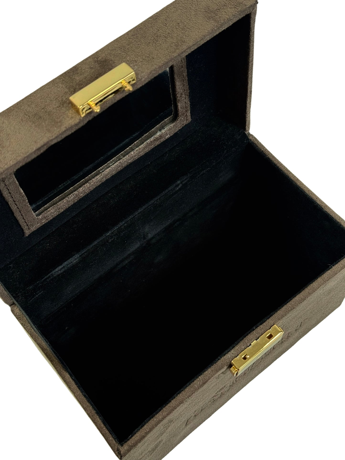 YSL / Yves Saint Laurent Vintage Brown Suede Mini Trunk Vanity Jewelry Case Box