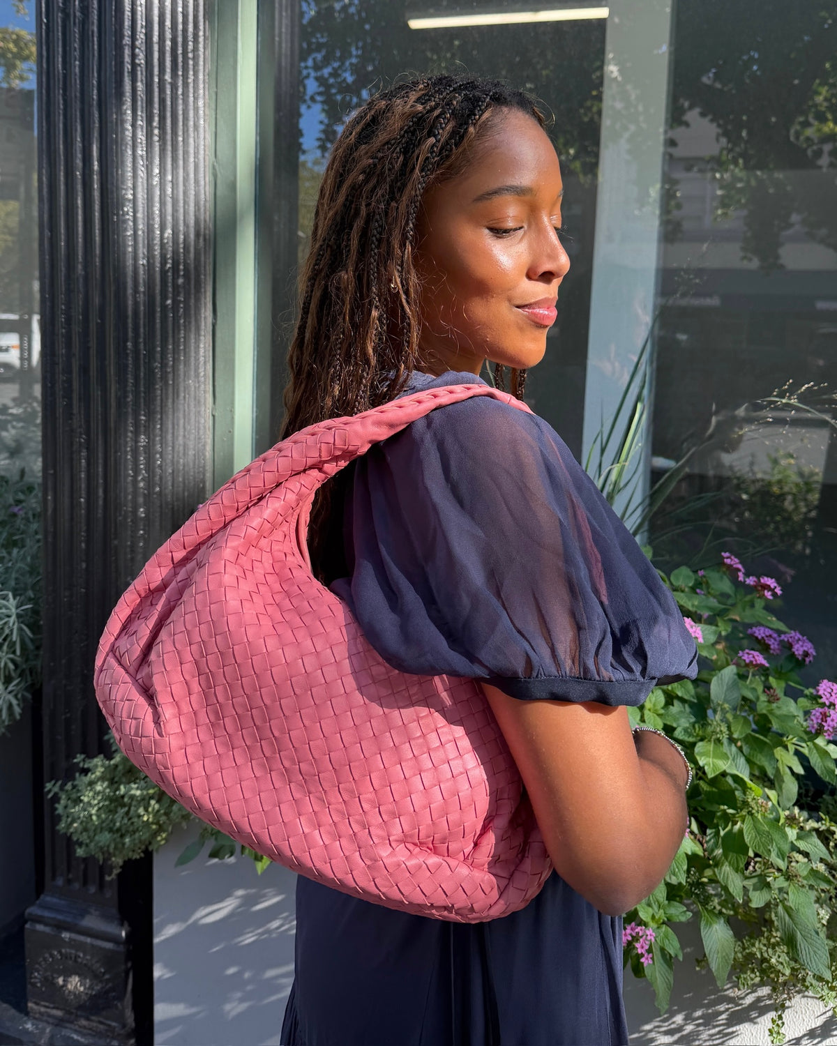 Bottega Veneta Vintage Pink Intrecciato Leather Hobo Shoulder Bag