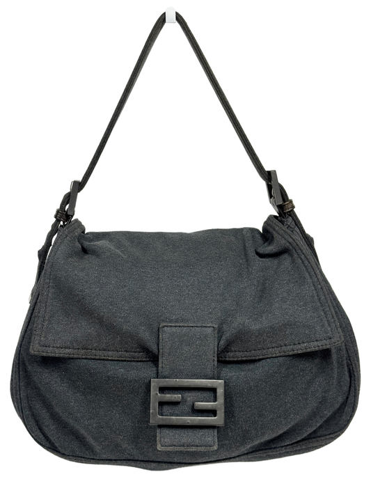 Fendi Vintage Charcoal Gray Jersey Knit Felt Mama Baguette Shoulder Hobo Bag