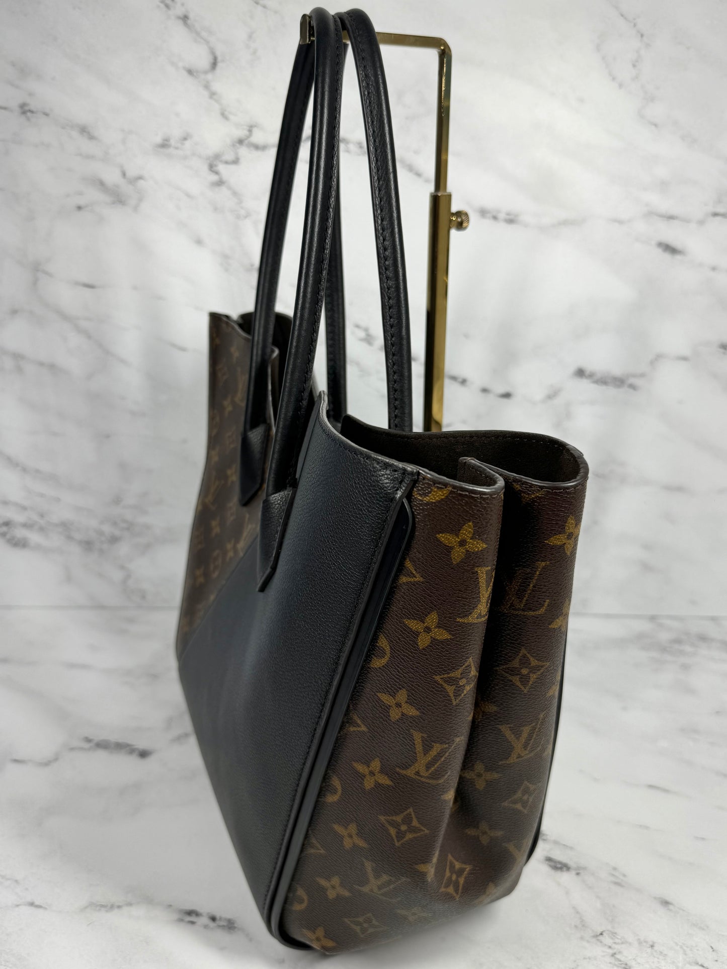 Louis Vuitton Black Leather and Monogram Canvas Kimono MM Shoulder Tote Bag