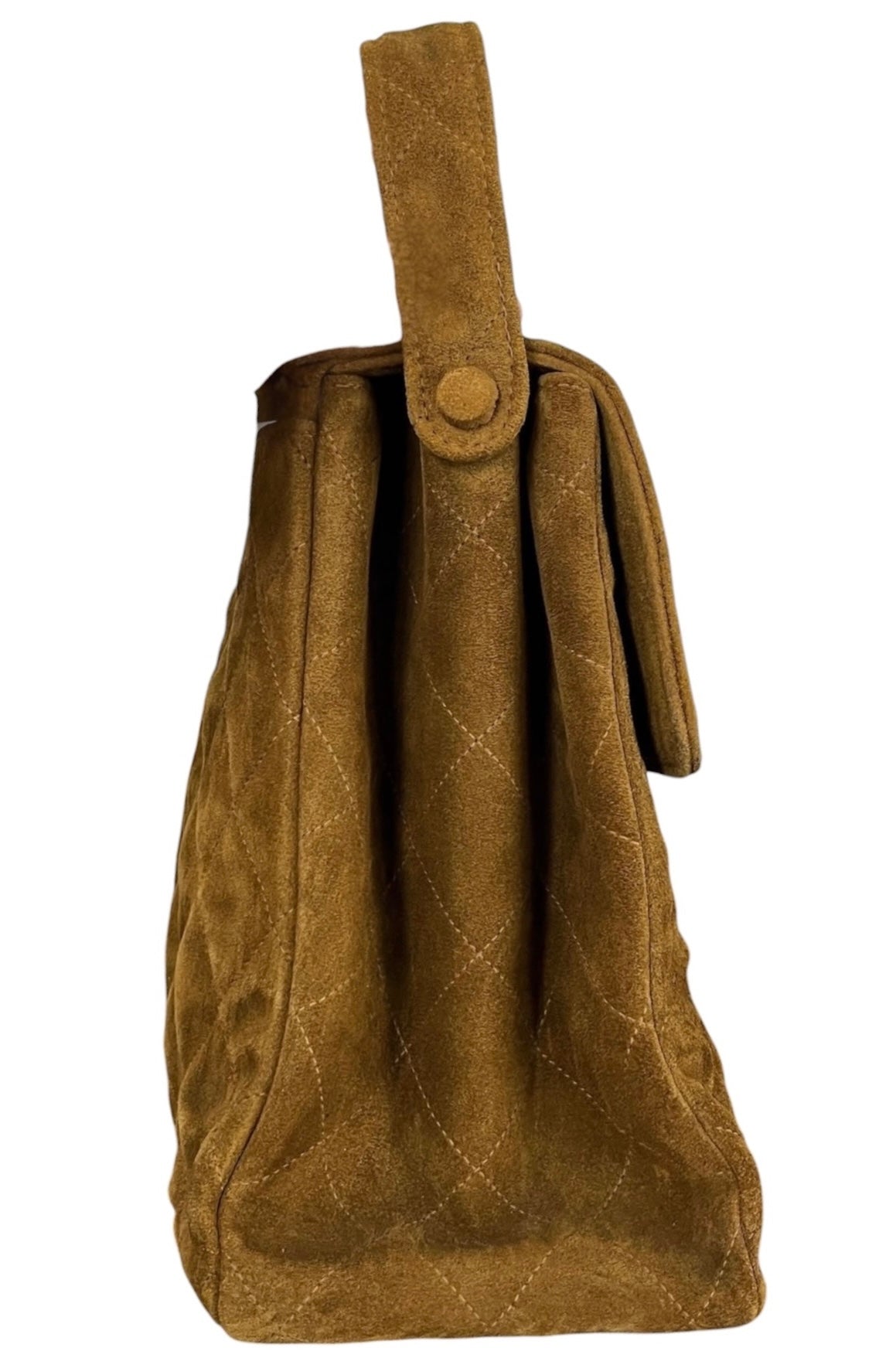 Chanel Vintage 90s Light Brown Quilted Suede Medium Kelly Shoulder Bag with 24K