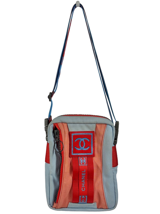 Chanel Vintage 00s Blue Orange Canvas Sport Line Crossbody Shoulder Bag 