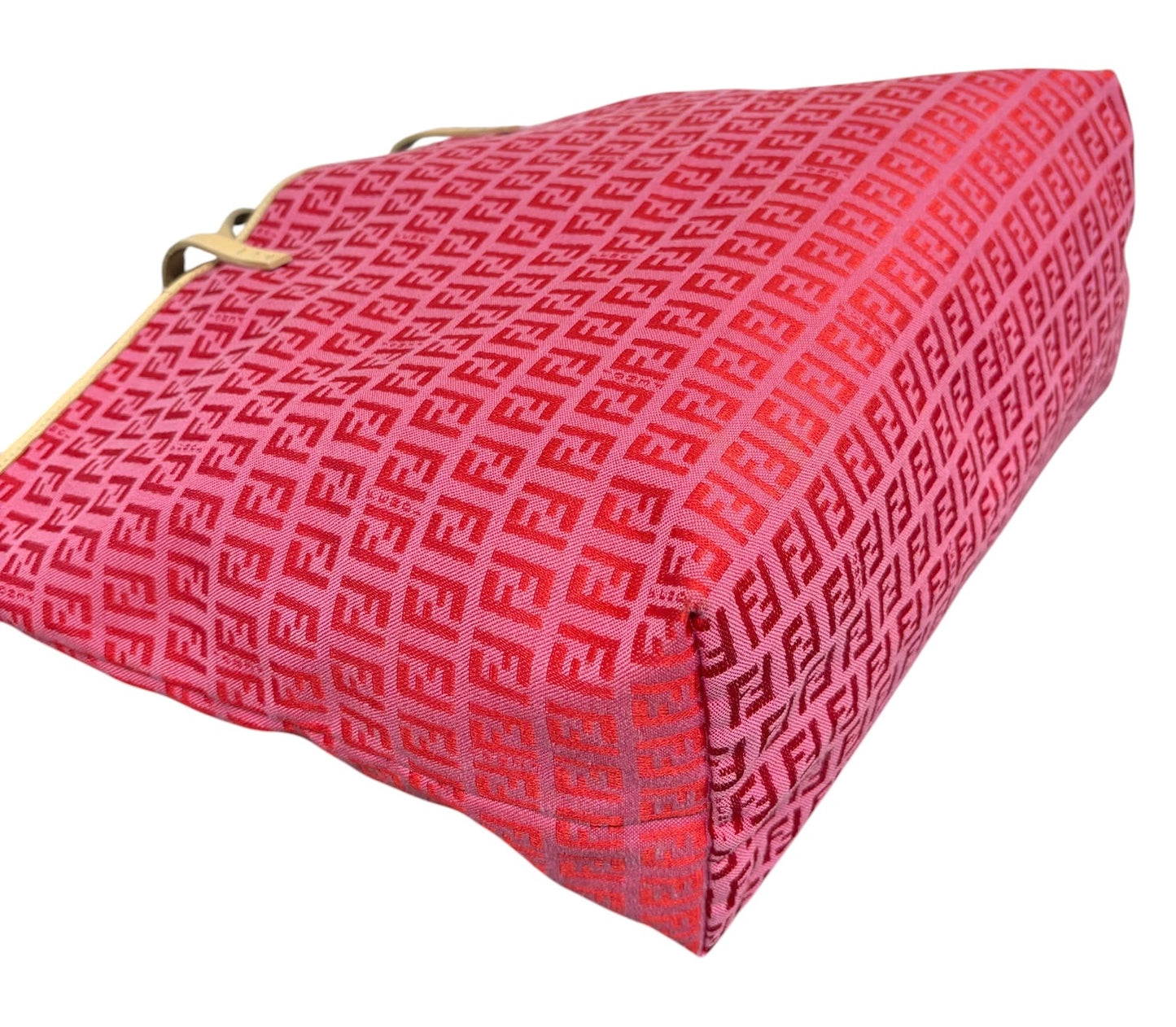 Fendi Vintage Hot Pink & Red Zucchino Zucca Monogram Large Tote Bag with Pouch