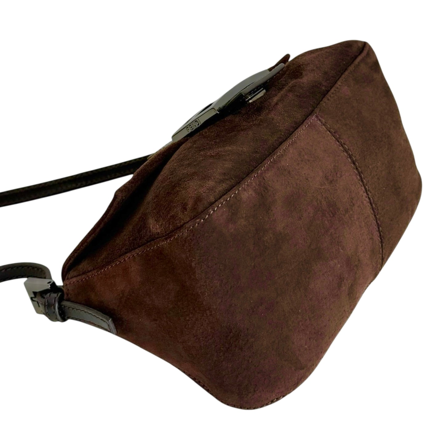 Fendi Vintage Brown Suede Mini Mamma Shoulder Baguette Bag
