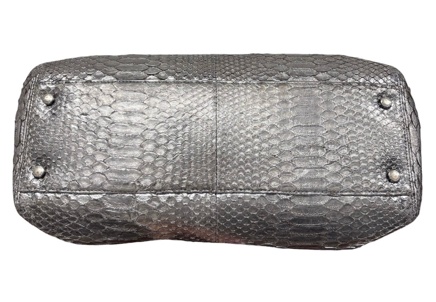 Chanel Vintage 00s Metallic Silver Python XL Cerf Executive Shoulder Tote Bag