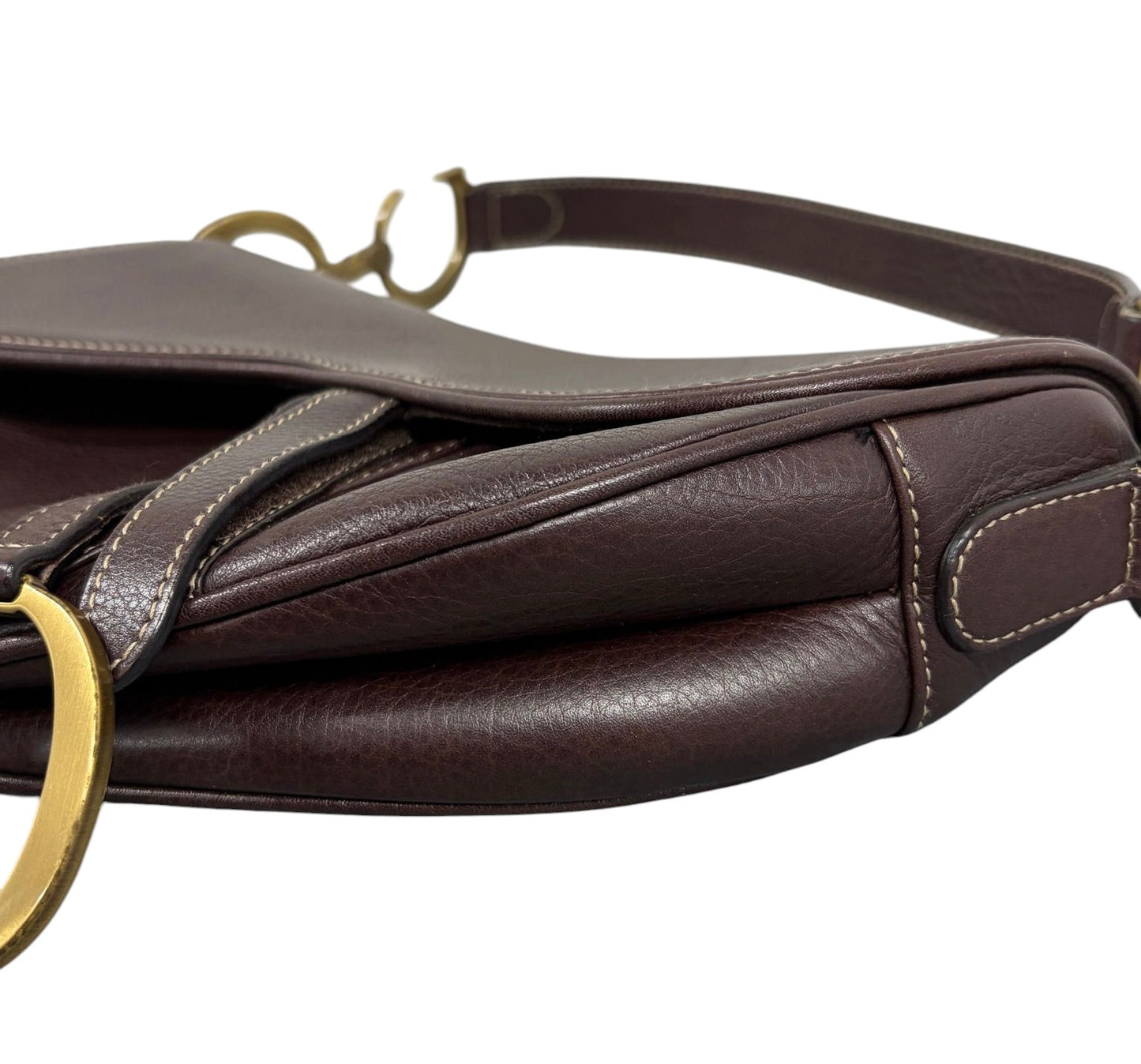 Dior Vintage 2002 Brown Grained Calfskin Leather Medium Saddle Shoulder Bag