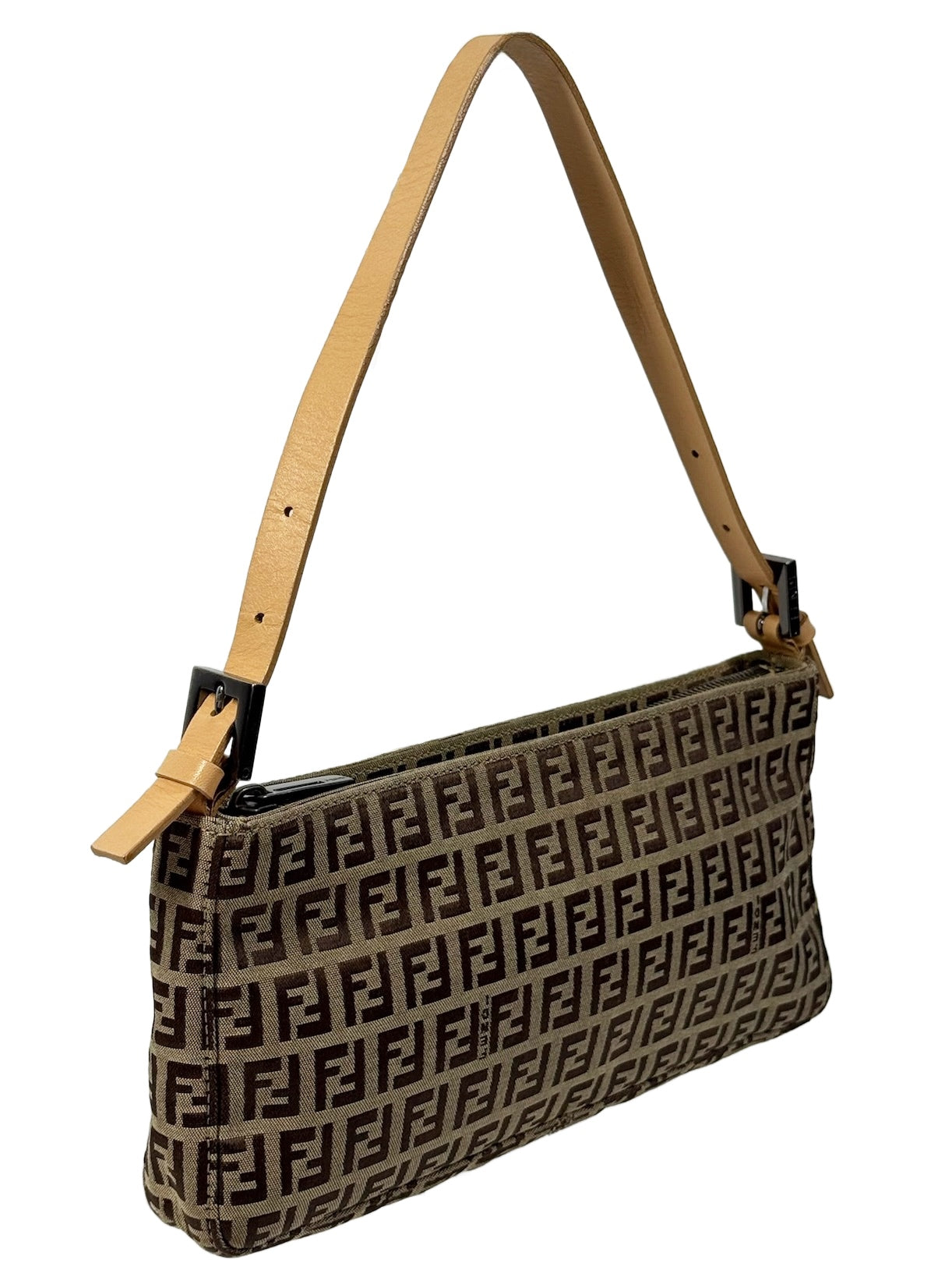 Fendi Vintage Beige & Brown Zucchino Zucca Monogram Small Pochette Bag