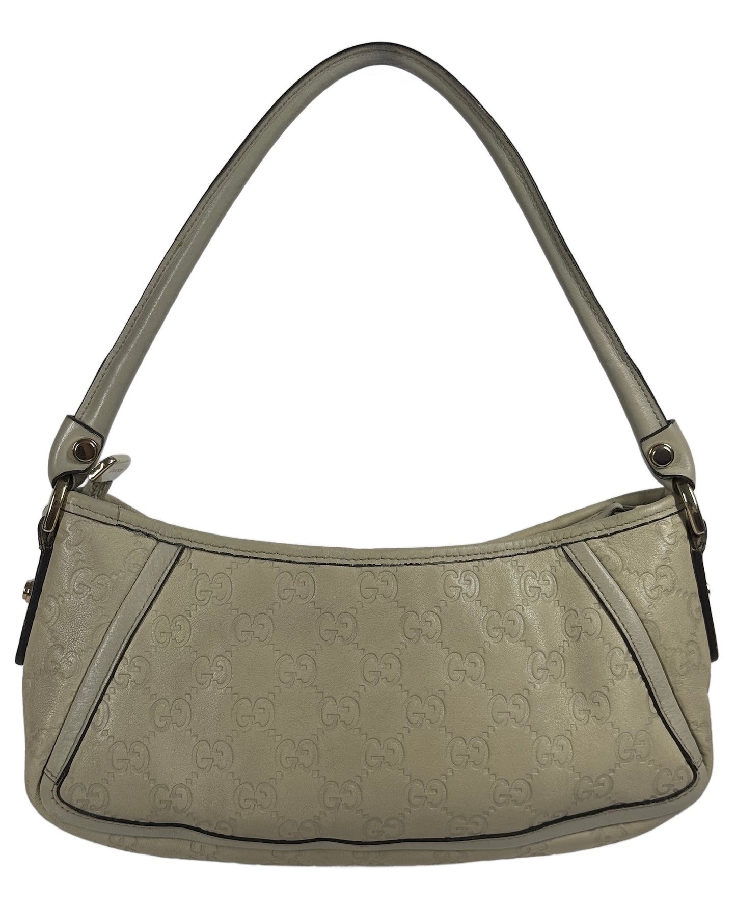 Gucci Vintage Ivory Leather GG Monogram Abbey Pochette Shoulder Bag