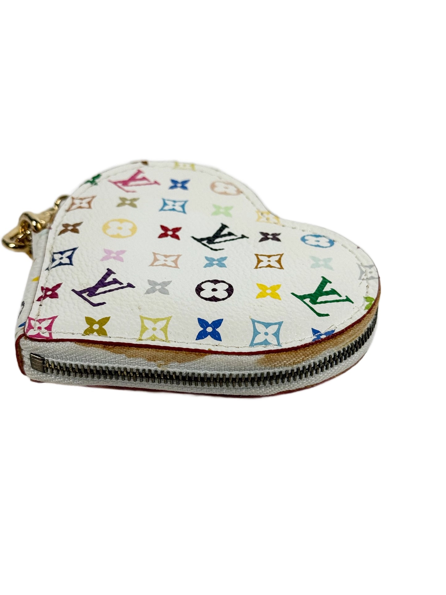Louis Vuitton Vintage Multicolor Blanc / White Monogram Heart Coin Purse Bag Charm Key Pouch