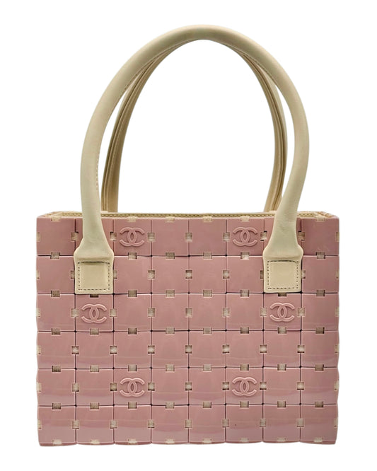 Chanel Vintage 00s Pink Acrylic CC Puzzle Piece Small Top Handle Tote Bag
