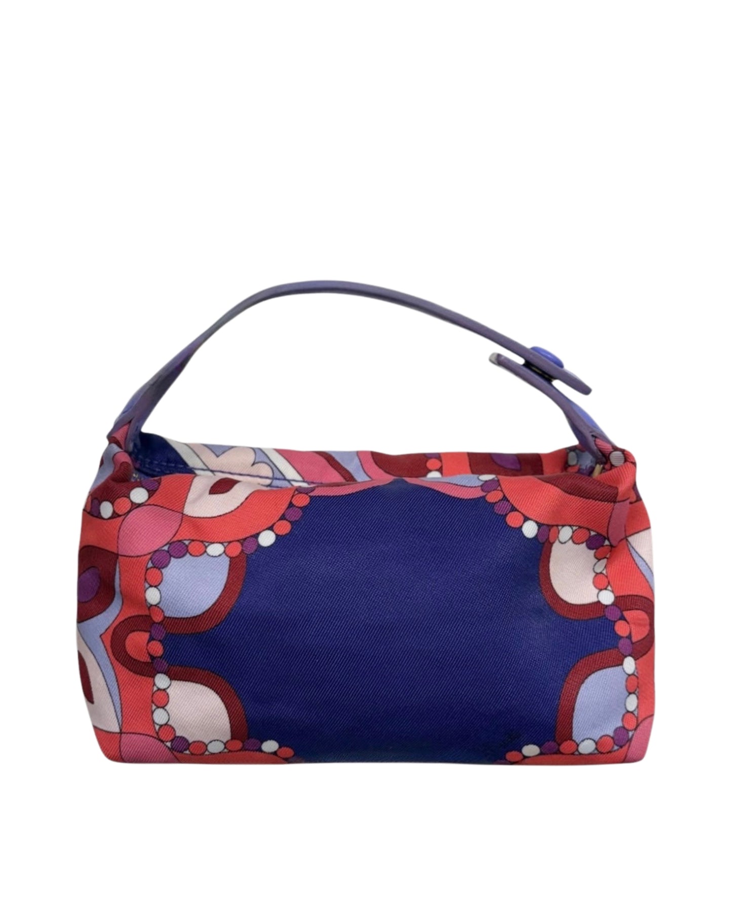 Pucci Vintage Red Purple & Pink Satin Mini Cosmetic Top Handle Pochette Bag 