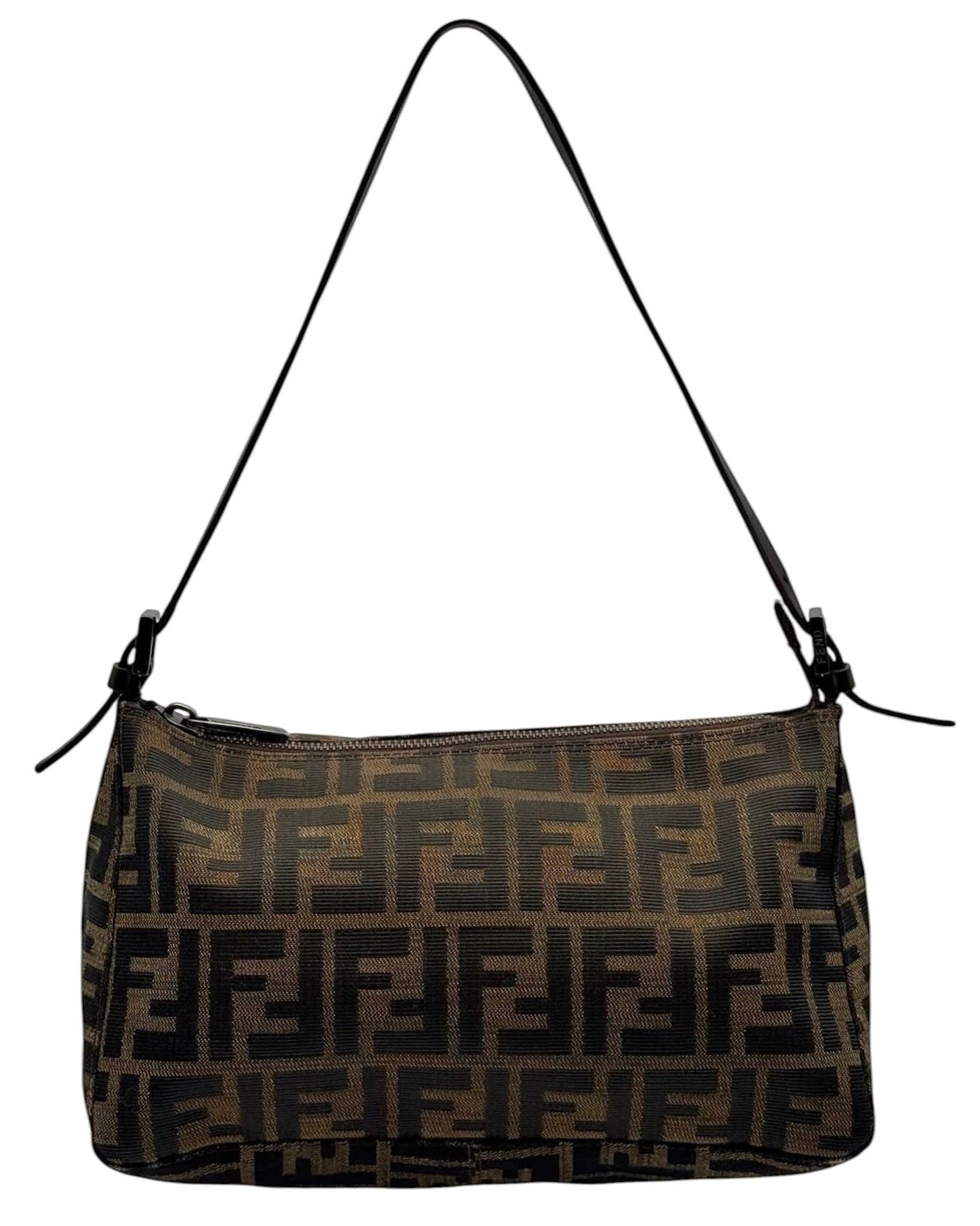 Fendi Vintage Classic Brown Zucca Monogram Medium Shoulder Pochette Bag