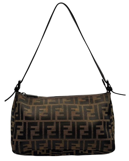 Fendi Vintage Classic Brown Zucca Monogram Medium Shoulder Pochette Bag