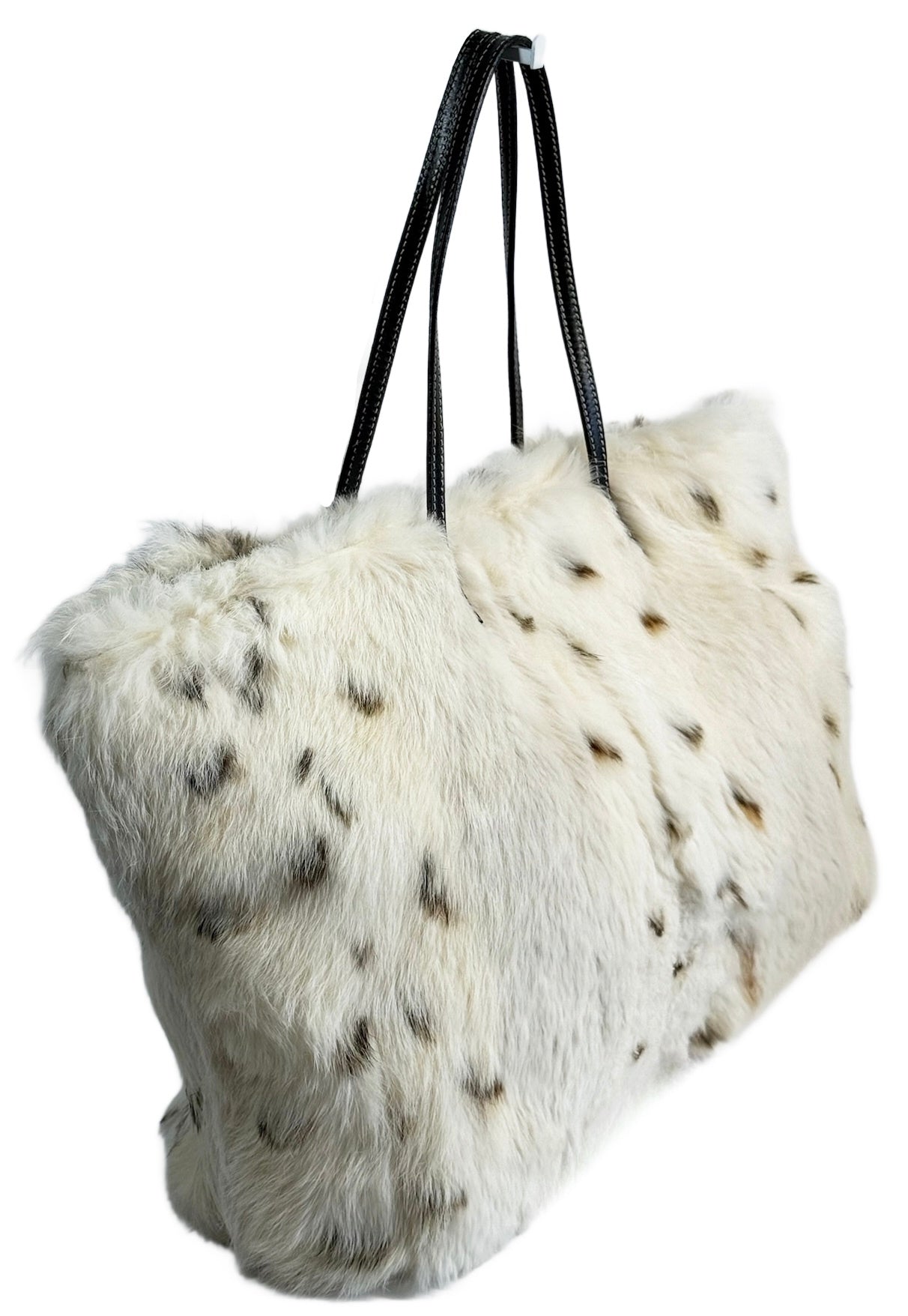 Fendi Vintage White Spotted Rabbit Fur Shoulder Tote Bag
