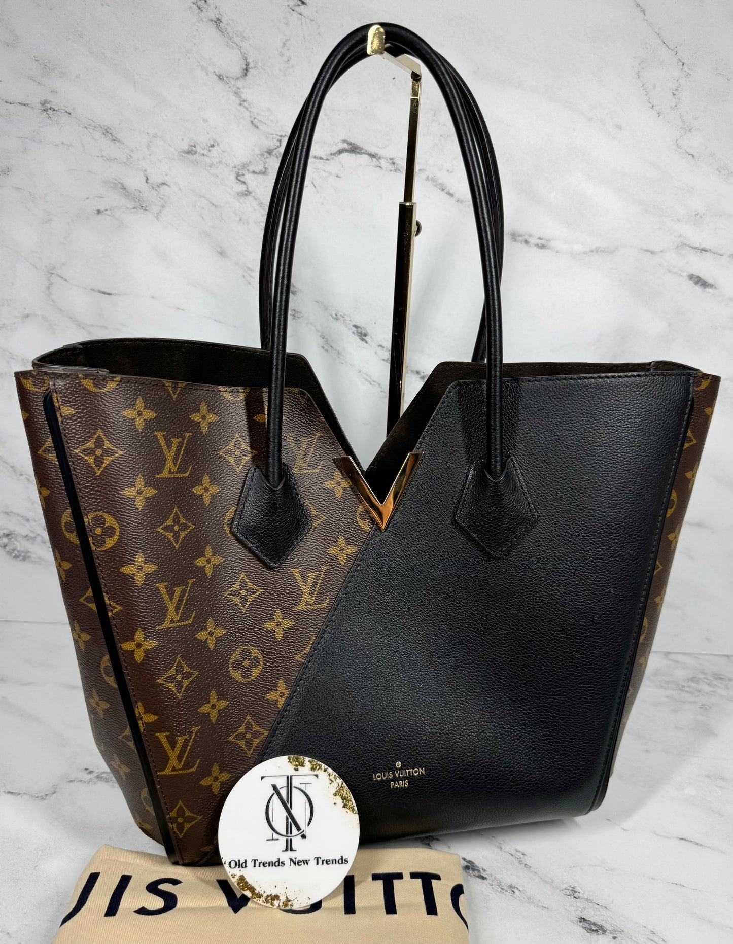 Louis Vuitton Black Leather and Monogram Canvas Kimono MM Shoulder Tote Bag