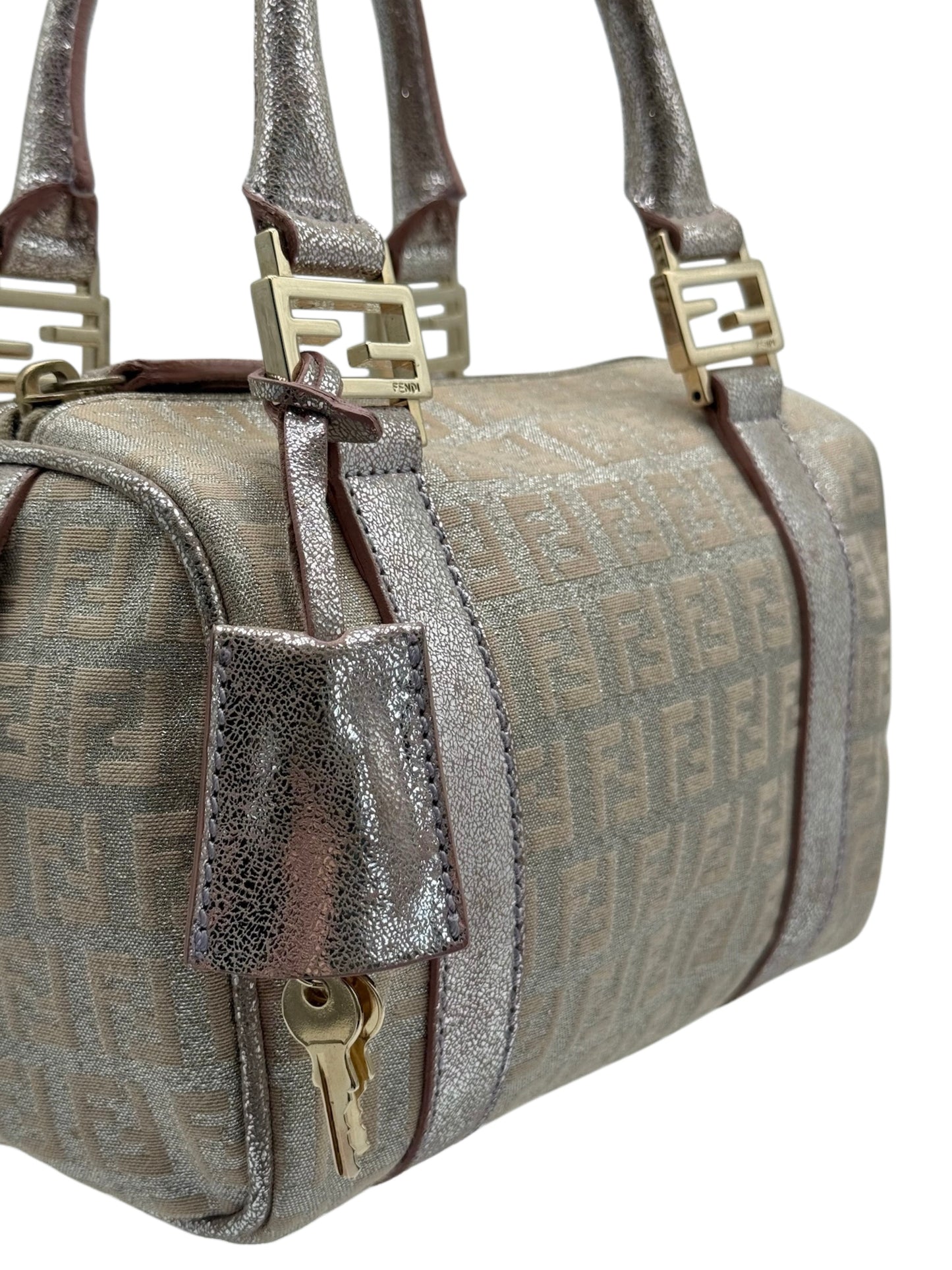 Fendi Vintage Metallic Pink Zucchino Zucca Monogram Mini Boston Top Handle Bag