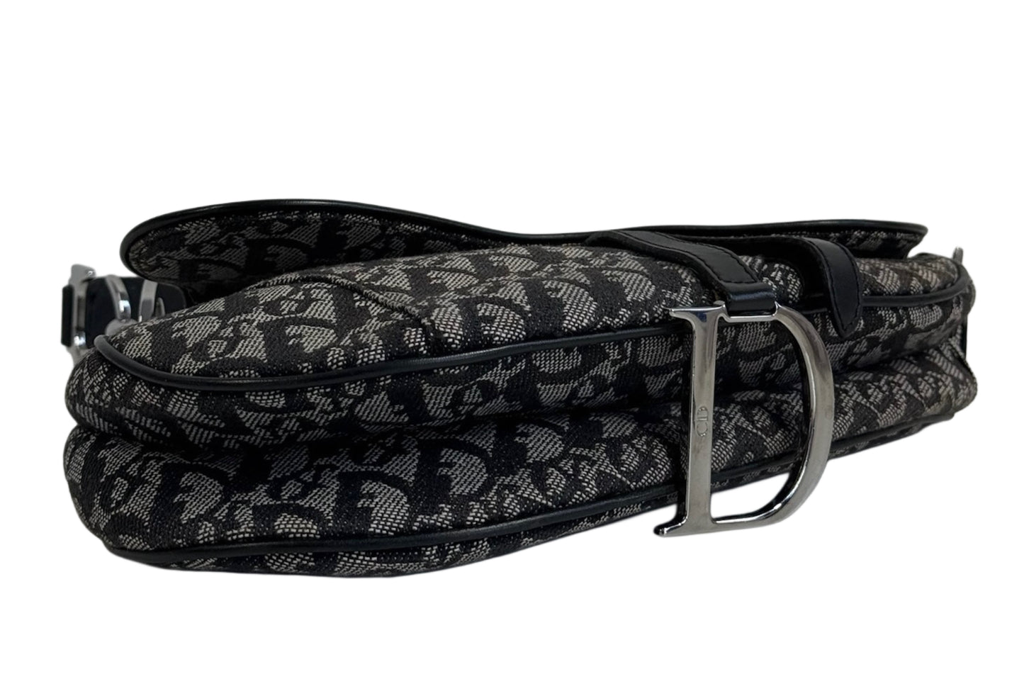 Dior Vintage 2005 Black Trotter Monogram Medium Saddle Bag