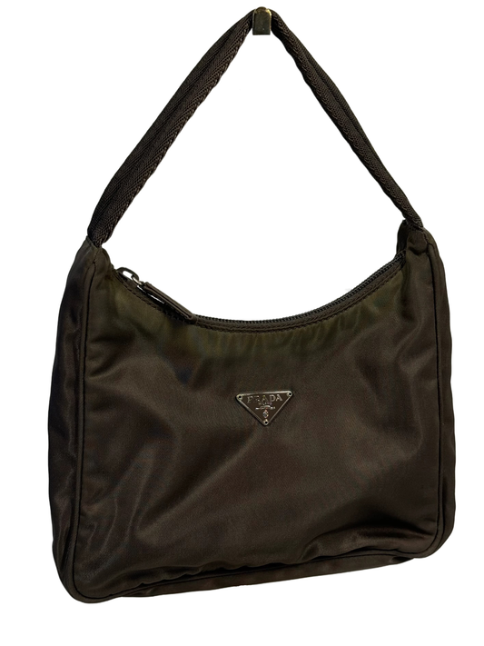 Prada Vintage Khaki Green Tessuto Nylon Shoulder Bag