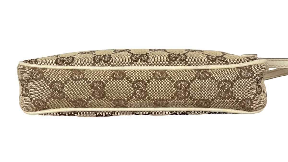 Gucci Vintage Brown GG Monogram Ivory Leather Trim Mini Charmy Shoulder Pochette Bag