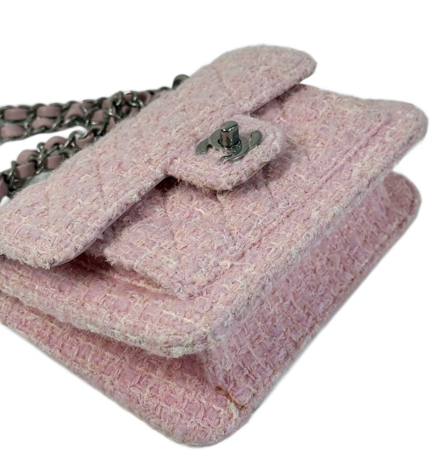 Chanel Pink Tweed Mini Shoulder Top Handle Flap Bag
