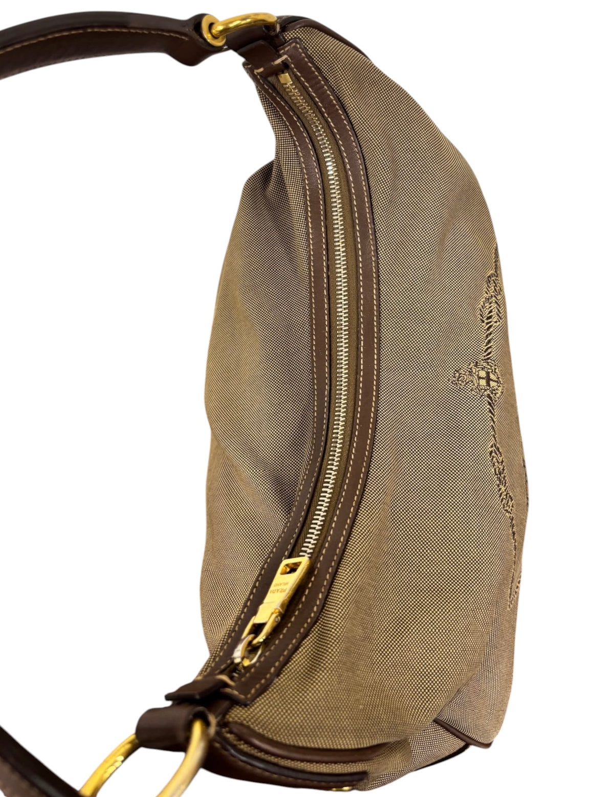Prada Vintage Dark Brown Jaquard Logo Medium Hobo Shoulder Bag