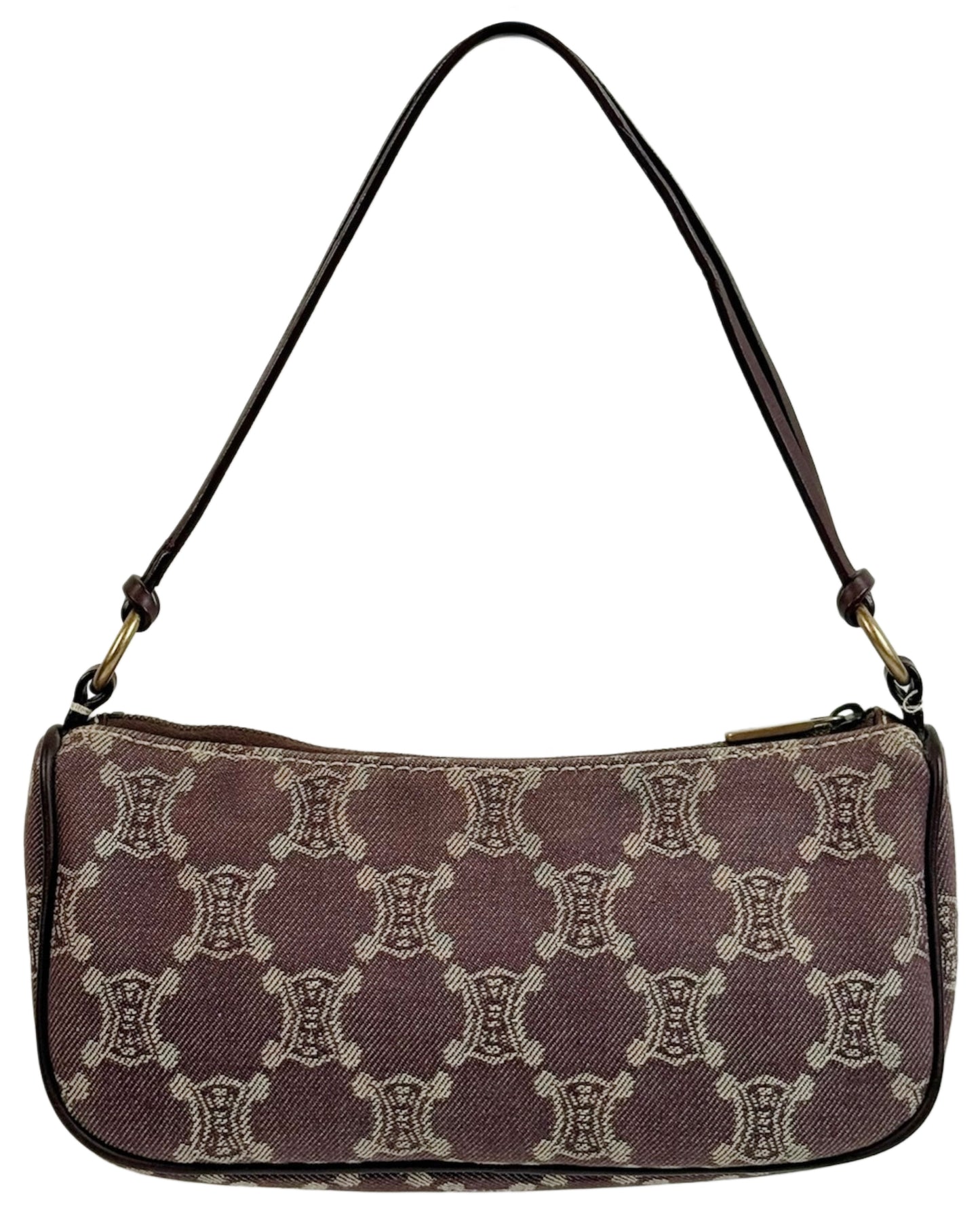 Celine Vintage Burgundy Triomphe Monogram Canvas Shoulder Pochette Bag