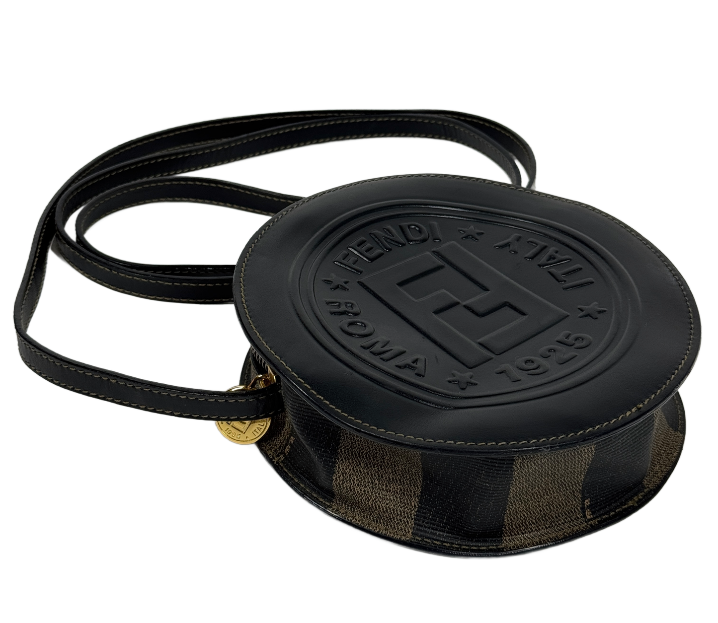 Fendi Vintage Black & Pequin Stripe Round Shoulder Crossbody Bag