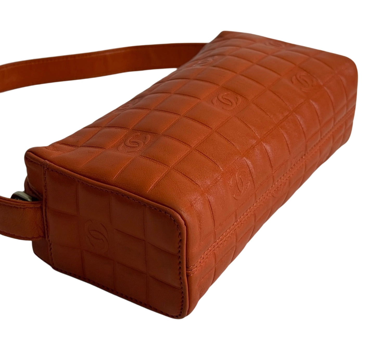 Chanel Vintage 2003 Orange Lambskin Chocolate Bar Quilted Shoulder Pochette Bag