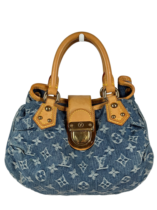 Louis Vuitton Vintage 2005 Blue Denim Monogram Mini Pleaty Top Handle Bag