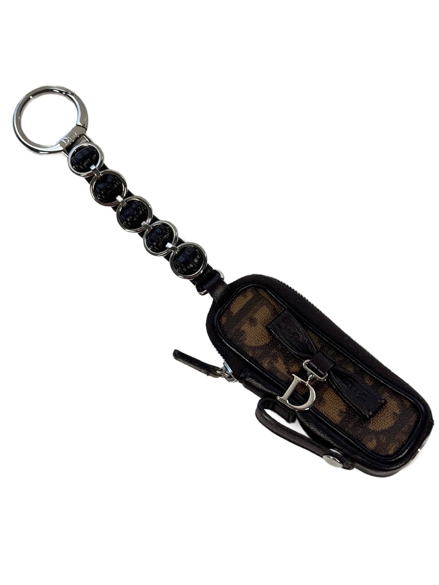Dior Vintage 2006 Brown Diorissimo Monogram Canvas Leather Romantique Bow Lipstick Key Holder & Bag Charm