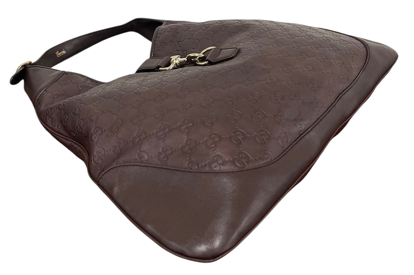 Gucci Vintage Dark Brown GG Monogram Embossed Lambskin Leather XL Jackie O Hobo Shoulder Bag