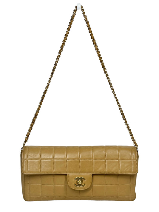 Chanel Vintage 2003 Beige Lambskin East West Chocolate Bar Classic Flap Shoulder Bag