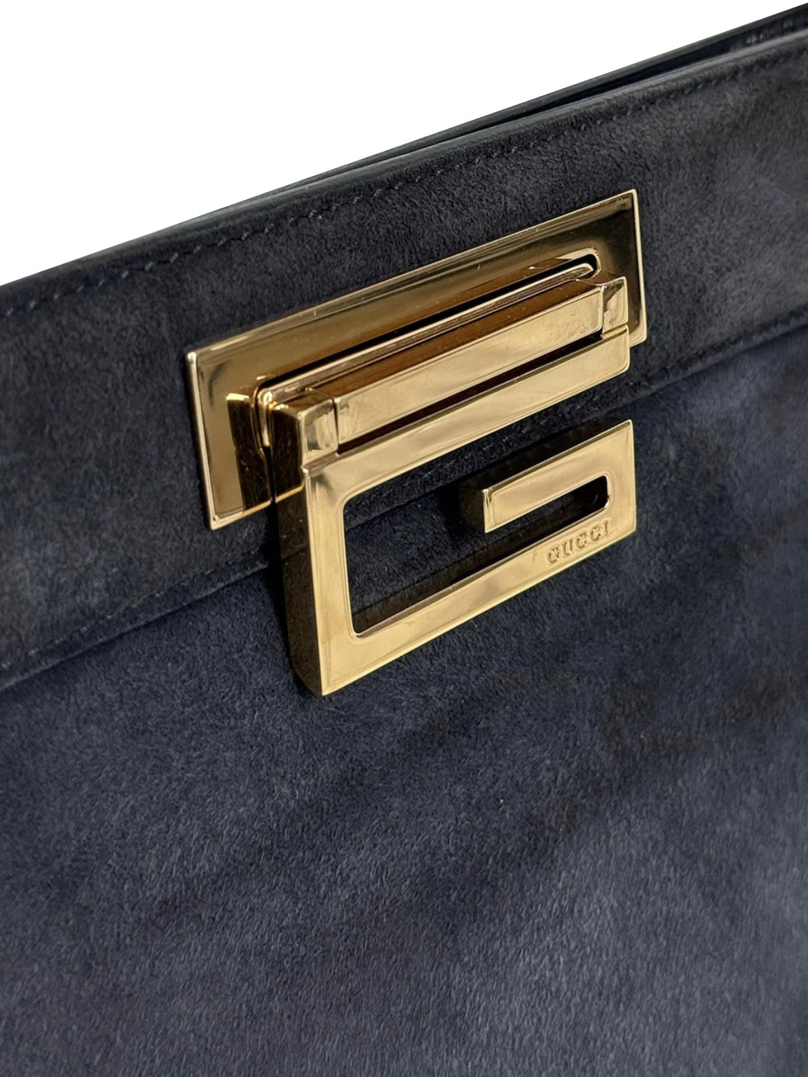 Gucci Vintage 80s Dark Gray Suede Trapezoid G Top Handle Shoulder Bag