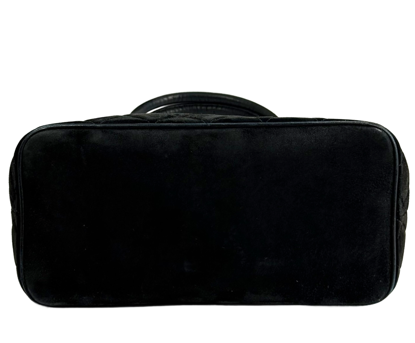 Chanel Vintage 90s Black Quilted Suede Medallion CC Shoulder Tote Bag
