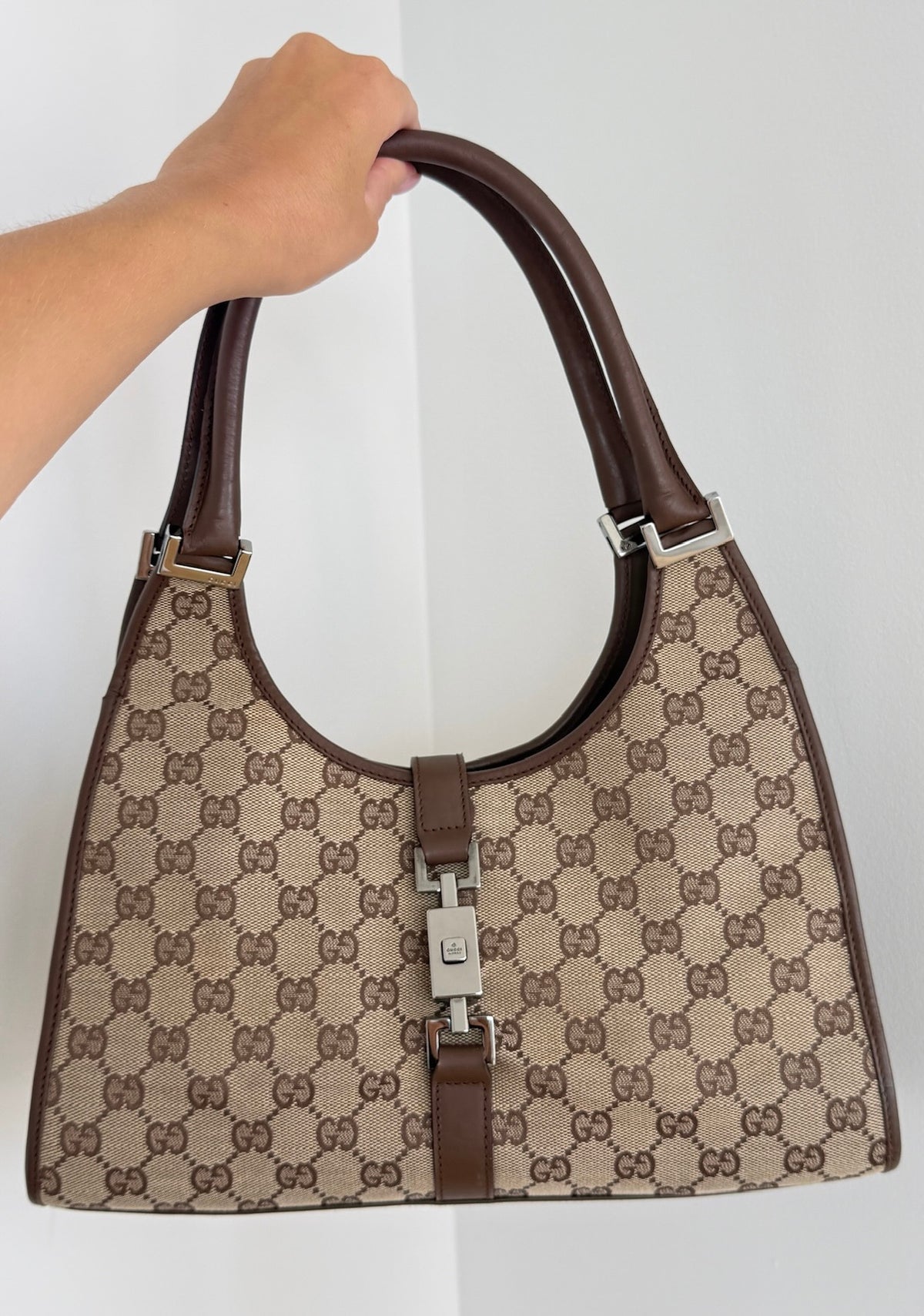 Gucci Vintage Brown GG Monogram Medium Jackie Shoulder Bag