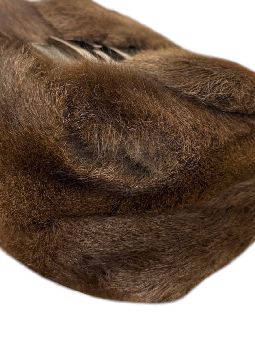 Fendi Vintage Brown Rabbit Fur Python Trim Mini Mamma Shoulder Baguette Bag