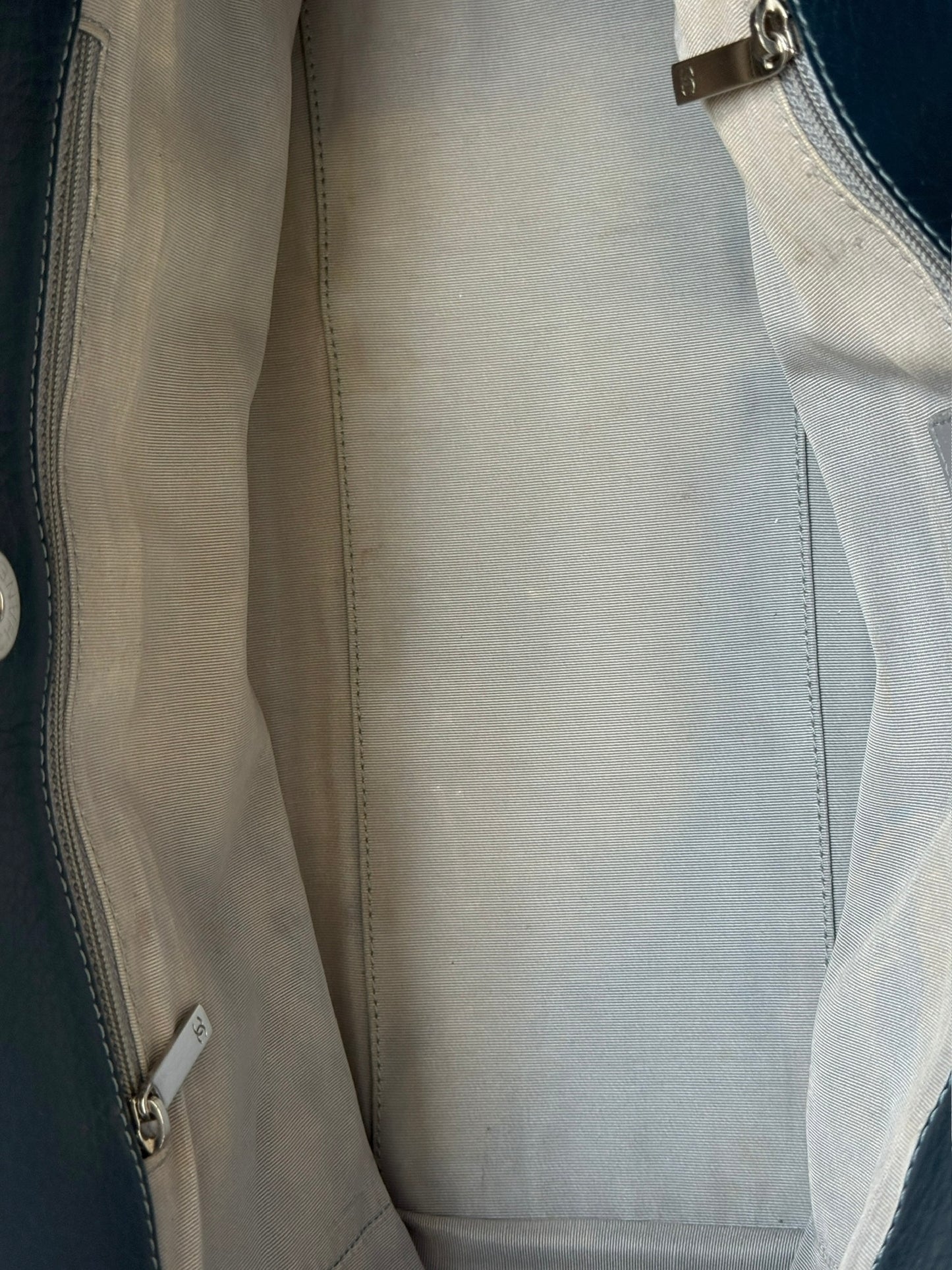 Chanel Navy Blue Calfskin Small Cerf Executive Shoulder Tote Bag with Silver Hardware