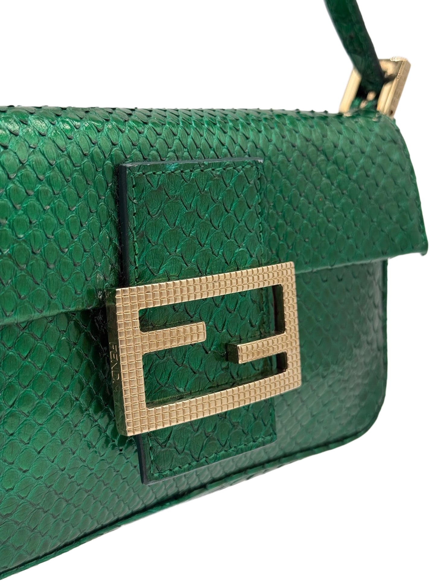 Fendi Vintage Green Snakeskin Mini Shoulder Baguette Bag