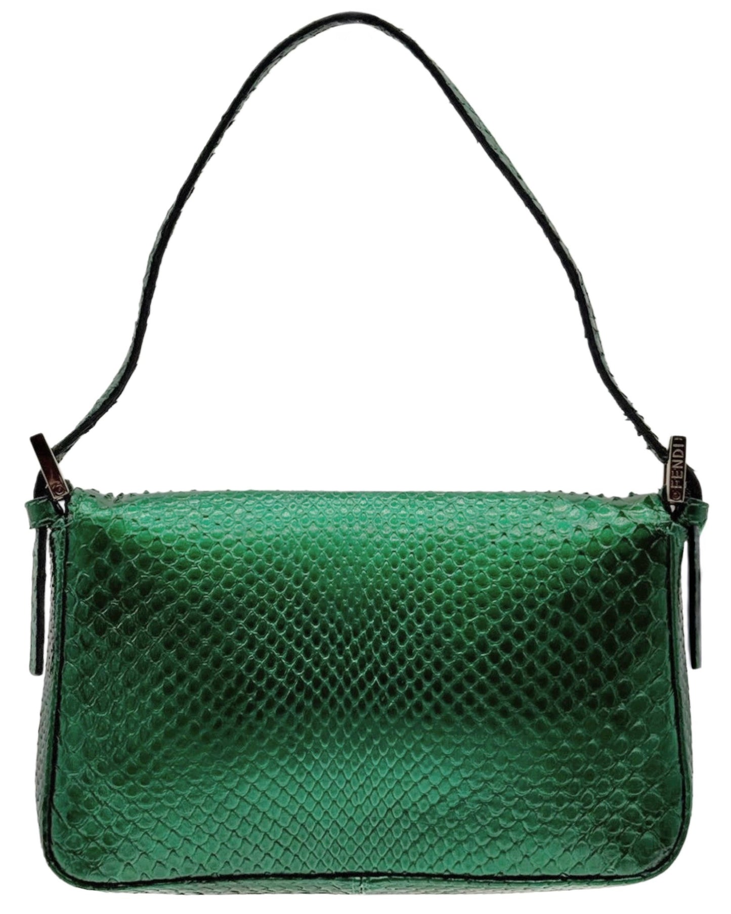Fendi Vintage Green Snakeskin Mini Shoulder Baguette Bag