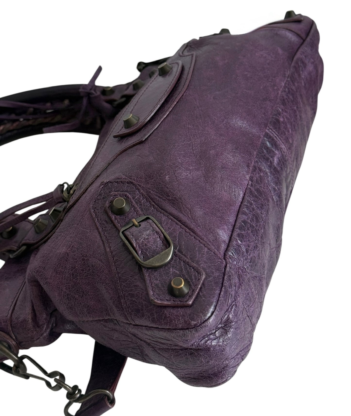 Balenciaga Dark Purple Leather Small Classic Motocross City Bag