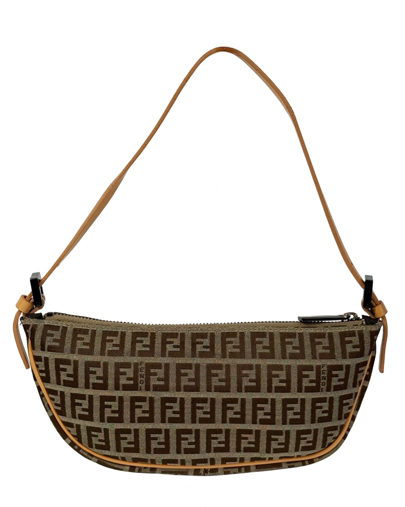 Fendi Vintage Light Brown Zucca Zucchino Monogram Small Shoulder Half Moon Pochette Bag