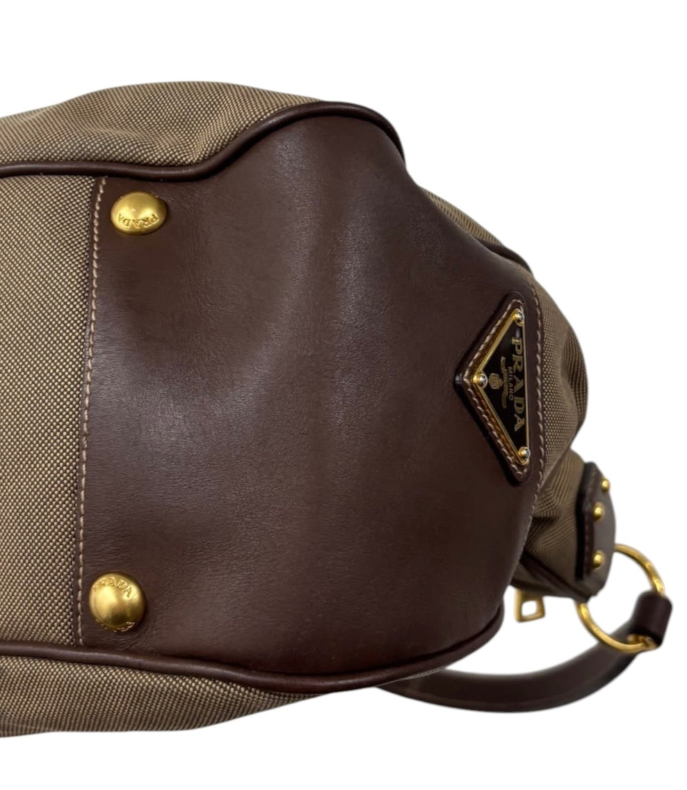 Prada Vintage Dark Brown Jaquard Logo Medium Hobo Shoulder Bag