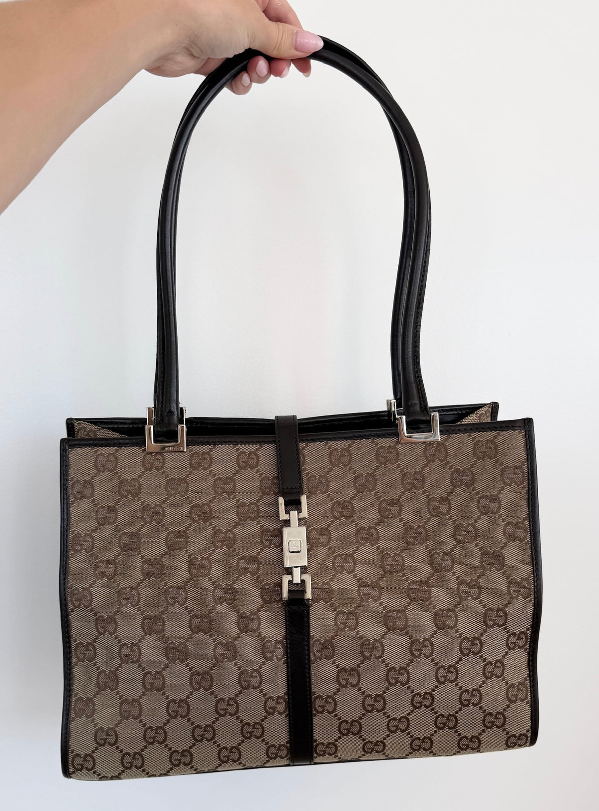 Gucci Vintage Brown GG Monogram Square Style Jackie Shoulder Bag