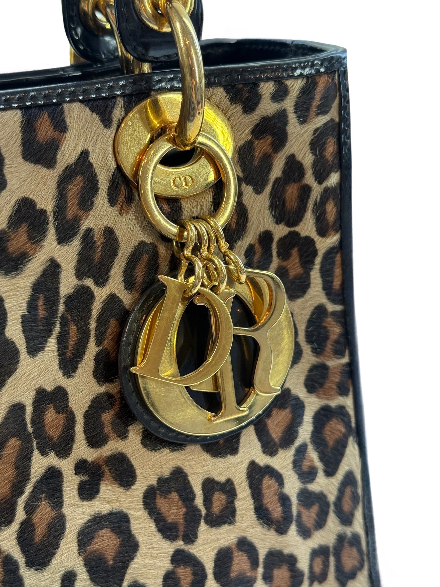Dior Vintage Leopard Print Pony Hair Small Lady Dior Bag
