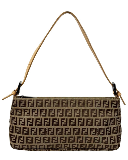Fendi Vintage Beige & Brown Zucchino Zucca Monogram Small Pochette Bag