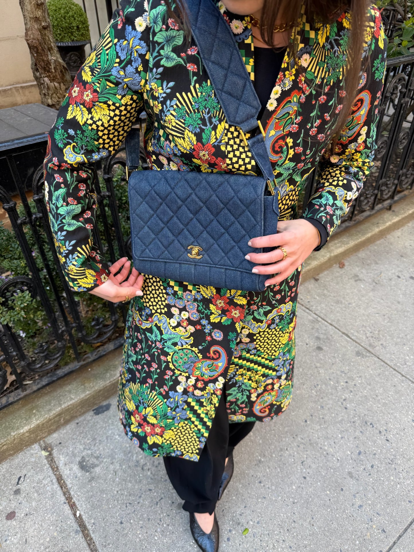 Chanel Vintage 90s Blue Denim Quilted Medium Full Flap Shoulder Bag with 24K GPHW