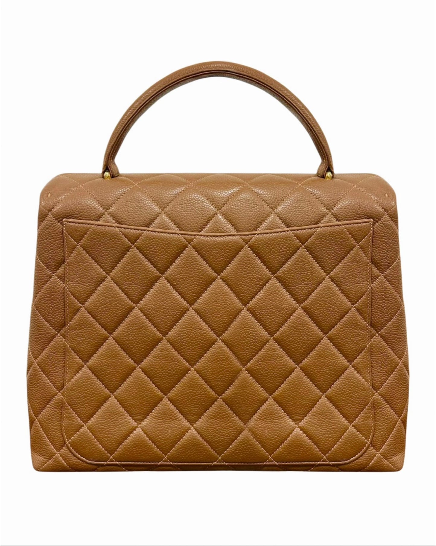 Chanel Vintage 90s Light Brown Quilted Caviar Medium Kelly Top Handle Flap Bag with 24K GPHW 