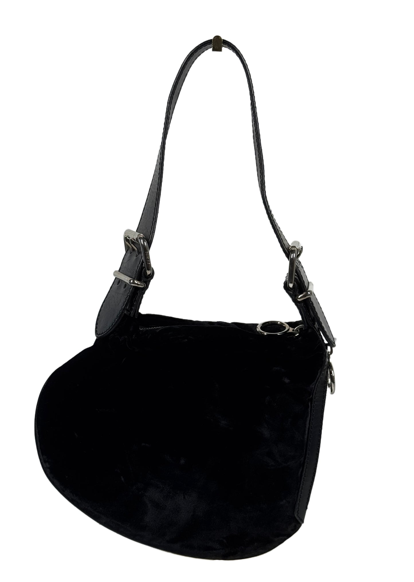 Fendi Vintage Black Velvet Velour Asymmetrical Shoulder Bag